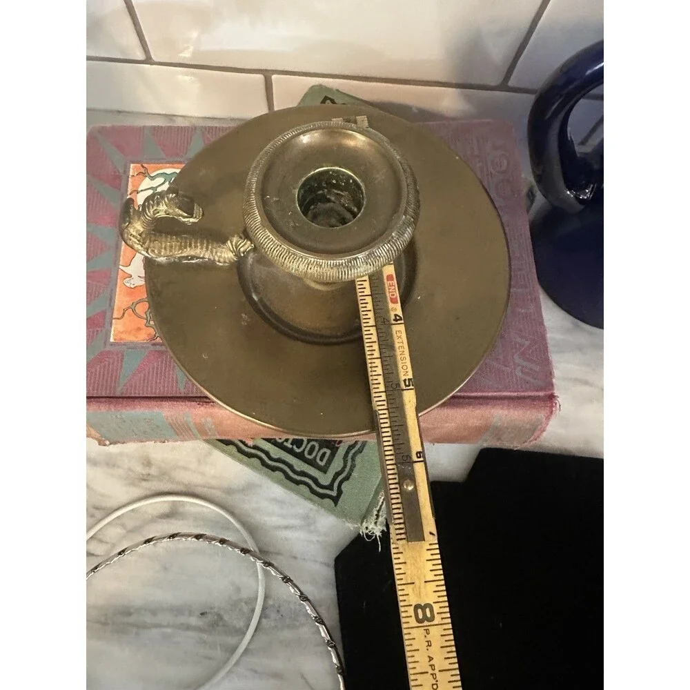 Vintage Brass Dragon Handle Candlestick Candle Holder Chamberstick